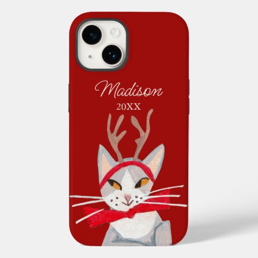 Süßer Retro-Katze rotes Weihnachten Case-Mate iPhone Hülle (Rückseite)