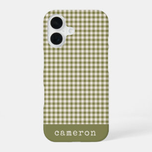 Süßer Retro-Olivgrüner Gingham-Karo personalisiert iPhone 16 Hülle