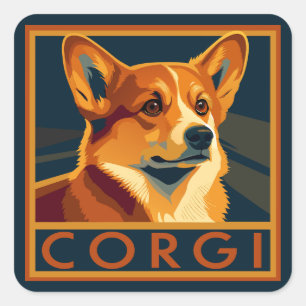 Süßer Retro Pembroke Welsh Corgi Quadratischer Aufkleber