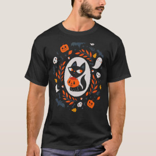 Süßer Retro-Schwarzer-Katze-Herbst-Halloween T-Shirt