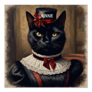 Süßer Retro-Schwarzkkatze Weihnachten Poster