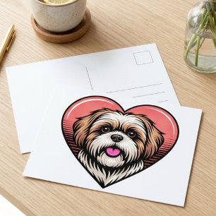 Süßer Retro-Shih-Tzu-Hund-Herz Postkarte