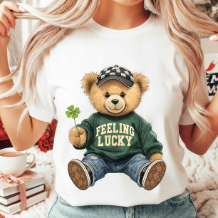 Süßer Retro-Teddybär Fühlt sich Glücklich St. Patr T-Shirt