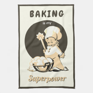 Süßer Retro Vintage Beiger Brauner Junge Bäcker Geschirrtuch