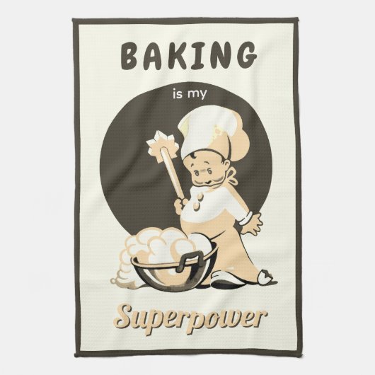 Süßer Retro Vintage Beiger Brauner Junge Bäcker Geschirrtuch (Vertikal)