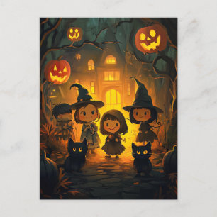Süßer Retro Vintage Halloween Kinder Streich oder Postkarte