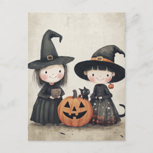 Süßer Retro Vintage Halloween Kinder Streich oder Postkarte