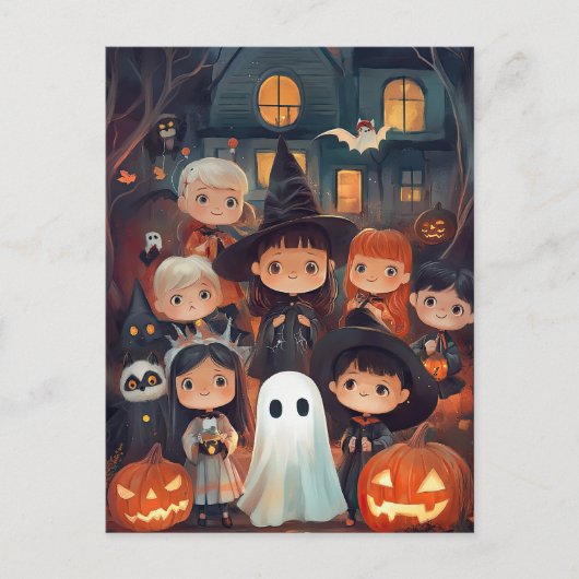 Süßer Retro Vintage Halloween Kinder Streich oder  Postkarte (Vorderseite)