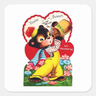 Süßer retro-vintage Honigbär Quadratischer Aufkleber