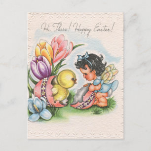 süßer retro vintage Ostern chick Postkarte