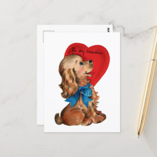 Süßer retro-vintage-Valentinstag-Hund Postkarte