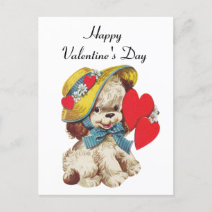 Süßer Retro-Vintage-Valentinstag-Hund Postkarte