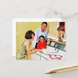 süßer retro-vintage-wäscheraum postkarte