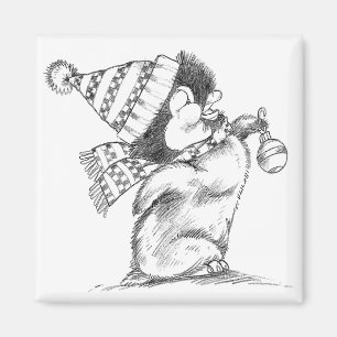 Süßer Retro-Weihnachtspinguin mit Hut und Schal Magnet