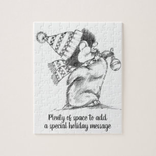 Süßer Retro-Weihnachtspinguin mit Hut und Schal Puzzle