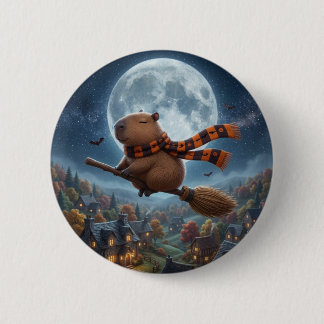 Süßer riesiger Mond fliegender Besen Capybara Pin Button