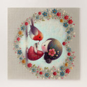Süßer Robin und Kleines Mädchen Blumiges Herz Puzzle (Horizontal)