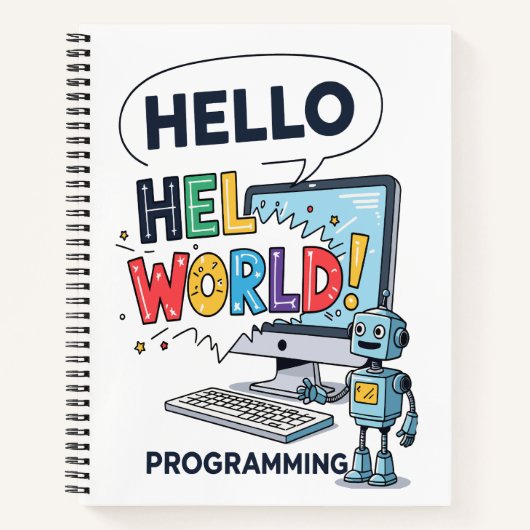 Süßer Roboter Hello World Programmierer Notizbuch (Vorderseite)