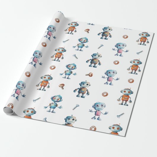 Süßer Roboter Kinder Robotik Geschenkpapier (Ungerollt)