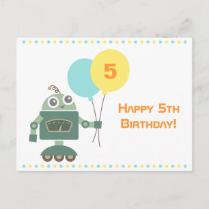 Süßer Roboter mit Ballons, Kinder zum Geburtstag Postkarte