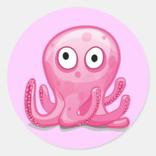 süßer rosa alberner Oktopus Runder Aufkleber