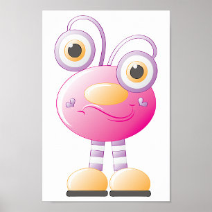 Süßer rosa Außerirdischer mit großen Augen Poster