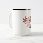 Süßer rosa Axolotl-Cartoon – Adorable Kawaii Salam Zweifarbige Tasse (Vorderseite Links)
