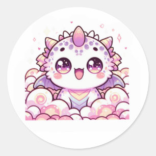 Süßer Rosa Axolotl-Drache Fantasy-Aufkleber Runder Aufkleber