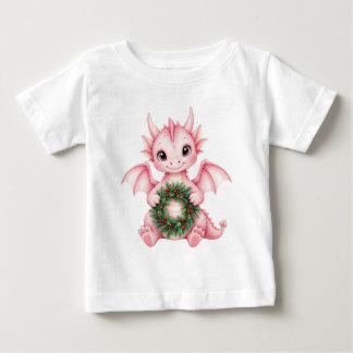 Süßer rosa Baby-Drache mit Weihnachtsgirlande Kind Baby T-shirt