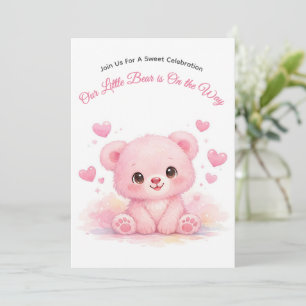 Süßer Rosa Babybär Baby Shower Pastell Mädchen Einladung