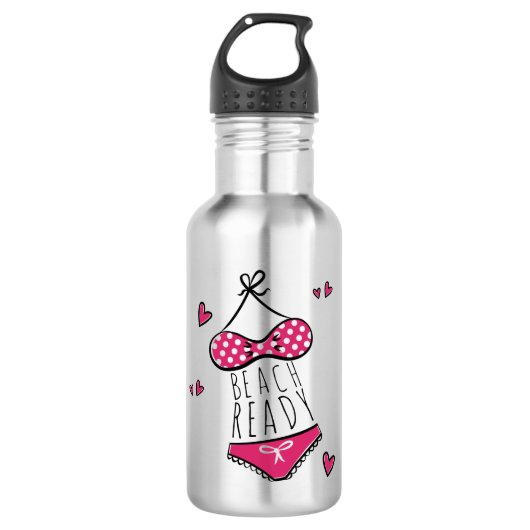Süßer Rosa Bikini Strandfertig Edelstahlflasche (Vorderseite)