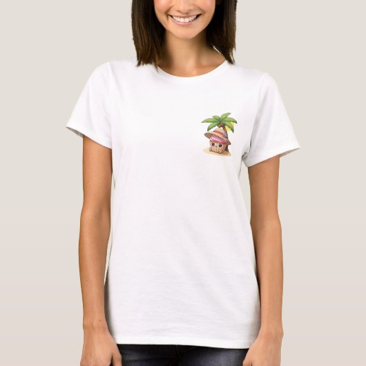 Süßer rosa Cupcake-Charakter mit Strohhut T-Shirt (Vorderseite)