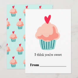 Süßer rosa Cupcake-Kids-Classroom-Valentinstag Feiertagskarte