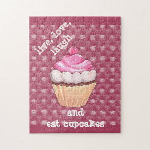 Süßer Rosa Cupcake Live, Liebe, Lachen Puzzle