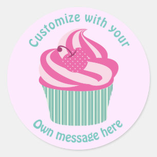 Süßer rosa Cupcake Pastellrosa individuelle Schrif Runder Aufkleber
