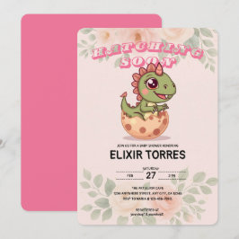 Süßer Rosa Dino schlüpft bald Einladung