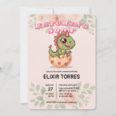 Süßer Rosa Dino schlüpft bald Einladung (Vorderseite)