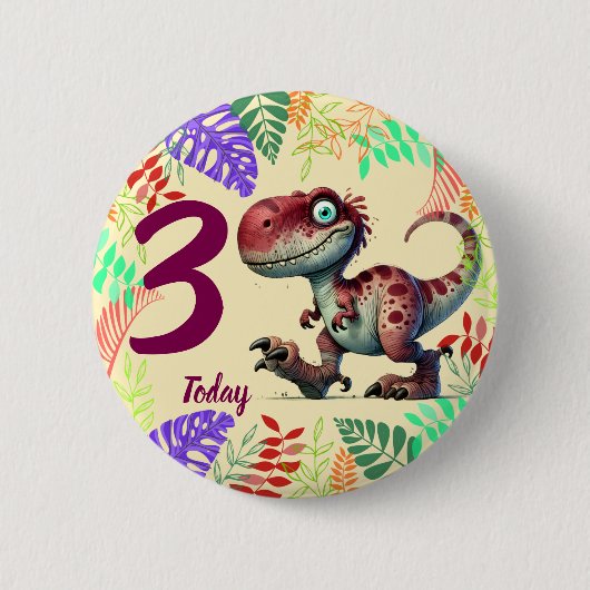 Süßer Rosa Dinosaurier 3. Geburtstag Button (Vorderseite)