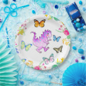Süßer rosa Drache und Blumen Pappteller (Party)