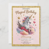 Süßer Rosa Einhorn Geburtstag Einladung (Vorderseite)