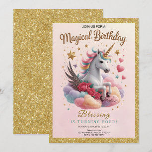 Süßer Rosa Einhorn Geburtstag Einladung