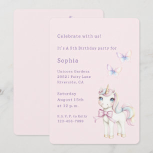 Süßer Rosa Einhorn Schmetterlinge Geburtstag Einladung