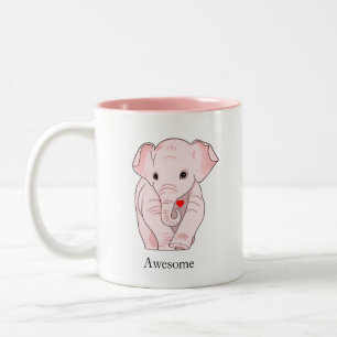 Süßer rosa Elefant hält ein Herz Zweifarbige Tasse