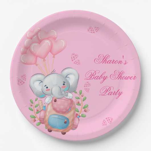 Süßer Rosa Elefant Pappteller (Vorderseite)