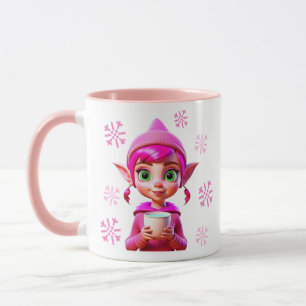 Süßer rosa Elf mit Kaffee oder Kakao Weihnachten Tasse