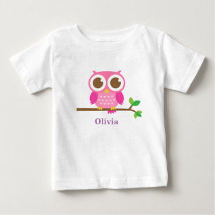 Süßer rosa Eule auf Zweig Baby Mädchen Personalisi T-shirt