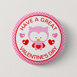 Süßer rosa Eule und Herzen Valentinstag essbar Button