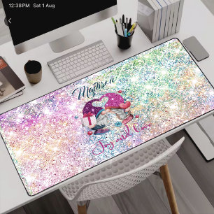 Süßer rosa falscher Glitter-Gnom Weihnachten Monog Schreibtischunterlage