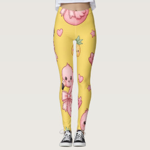 Süßer Rosa Flamingo mit Schleife Gelbe Leggings -