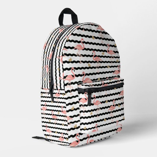 Süßer Rosa Flamingo Nahtloses Muster Bedruckter Rucksack (Rückseitige Ecke links)